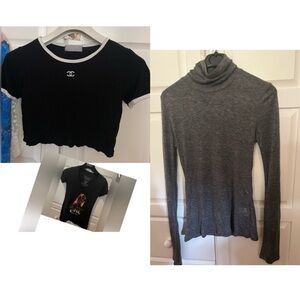 🦊3for1 price NewChanel alike crop  Gift w new MJ t shirt Grey wool polysterTop